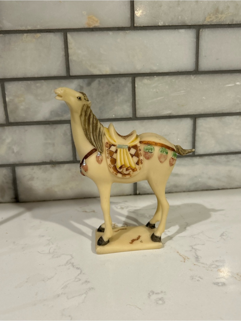 Vintage Hand Crafted Resin Horse Figurine Hand Embellished Tang Dynasty Sancai
